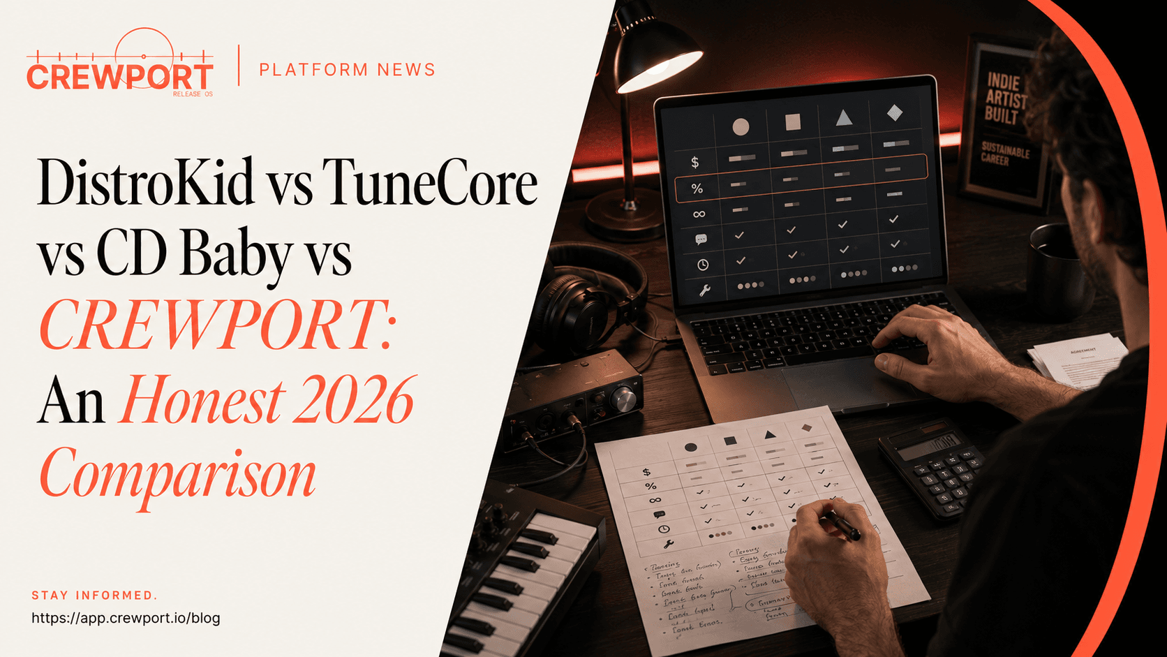 DistroKid vs TuneCore vs CD Baby vs CREWPORT: An Honest 2026 Comparison